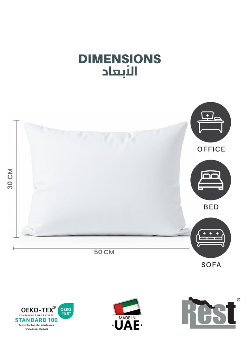 Rest وسائد رمي السرير حشوة وسادة غلاف خارجي غير منسوج حشو ألياف مجوفة 275 جرام ألياف فائقة النعومة حجم 30x30 سم ، 12x12 بوصة حشوات الوسائد ديكور منزلي أبيض (عبوة من 2) - Image 3